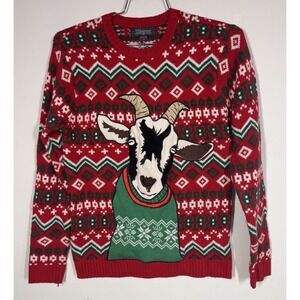 33 Degrees Novelty Ugly Christmas Sweater Fair Isle Goat Men's S Holiday Party